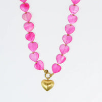 golden love pink heart necklace