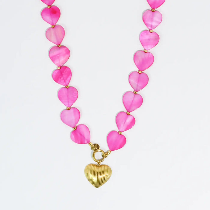 golden love pink heart necklace