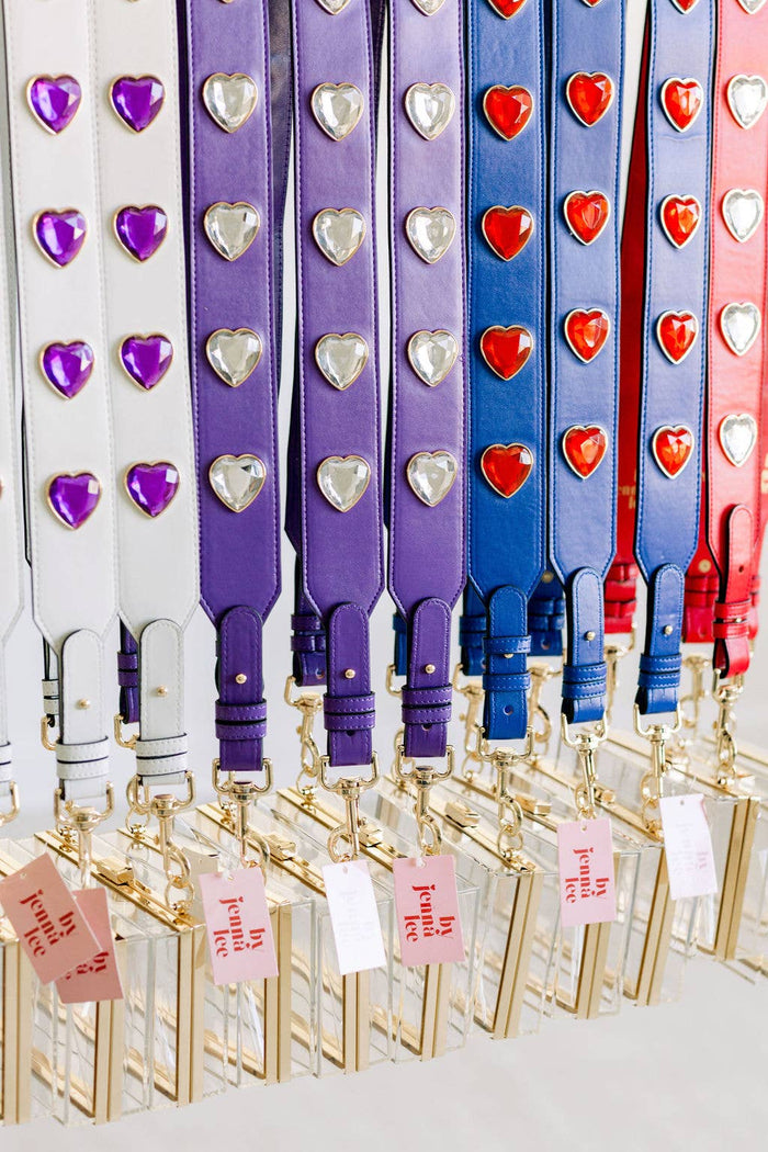 crystal heart gameday purse strap | rhinestone stadium strap