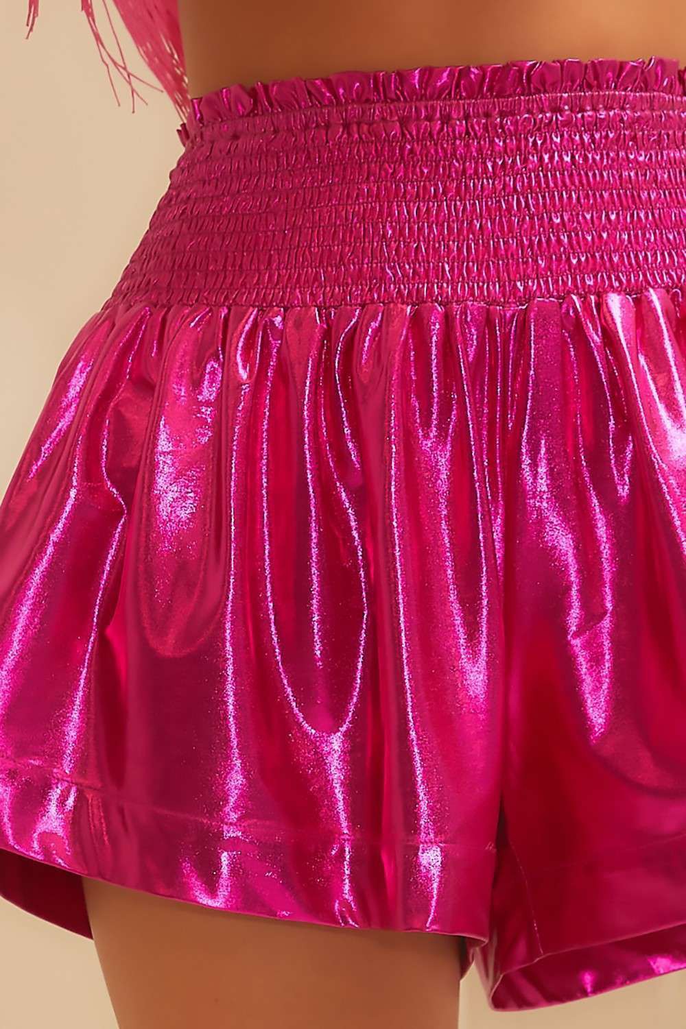 mirror mirror metallic smocked shorts | hot pink