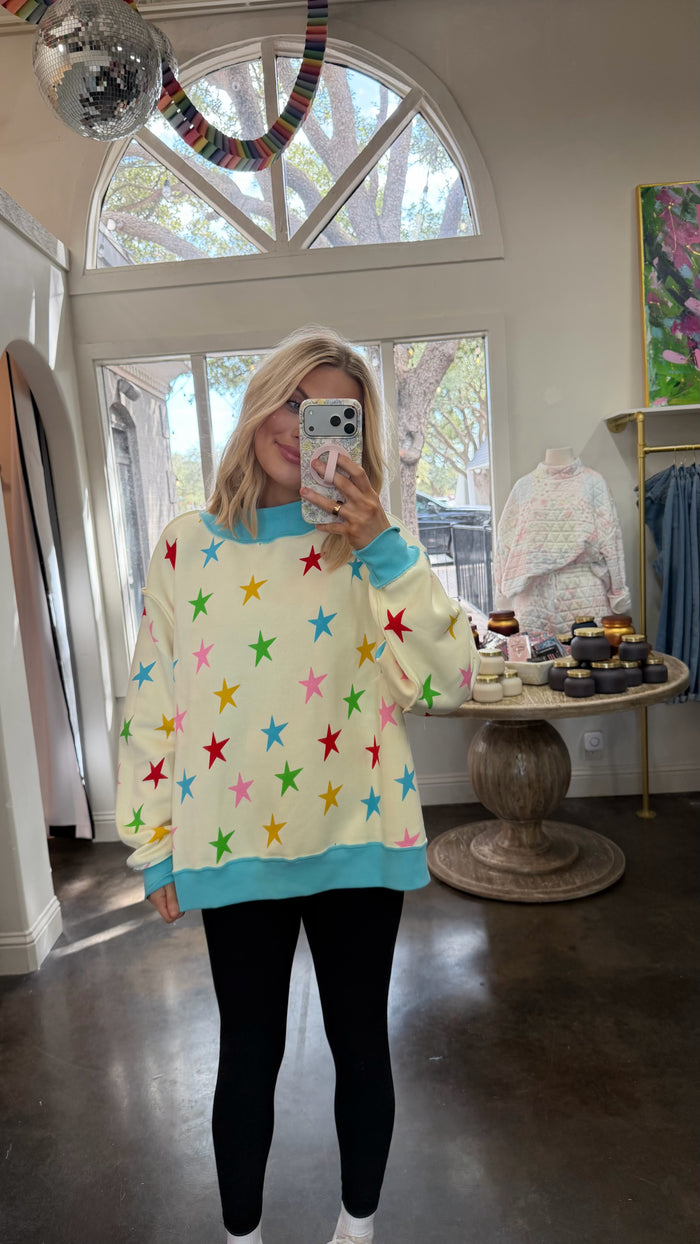 lucky stars reversible mock neck sweatshirt