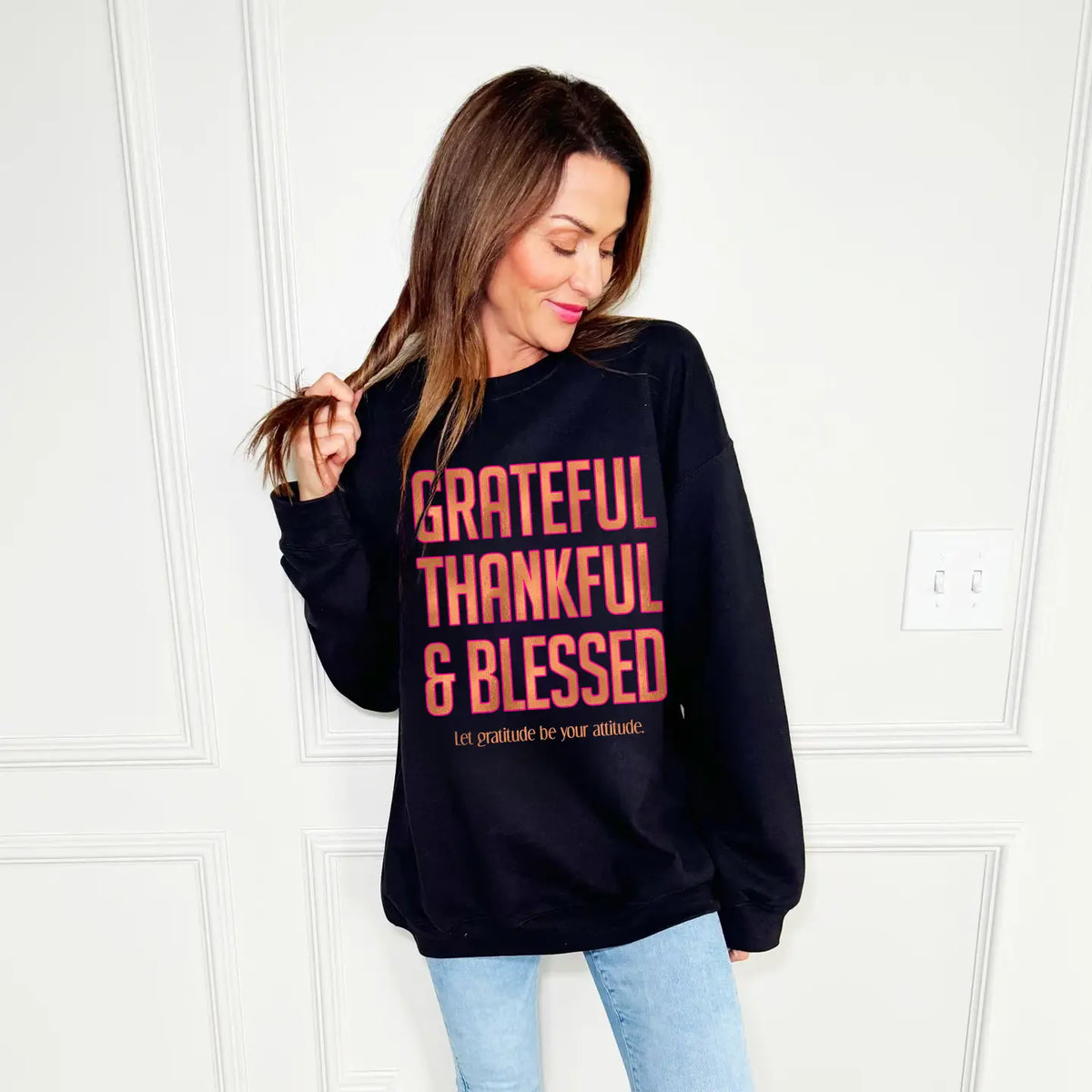 grateful,thankful,blessed crewneck sweatshirt