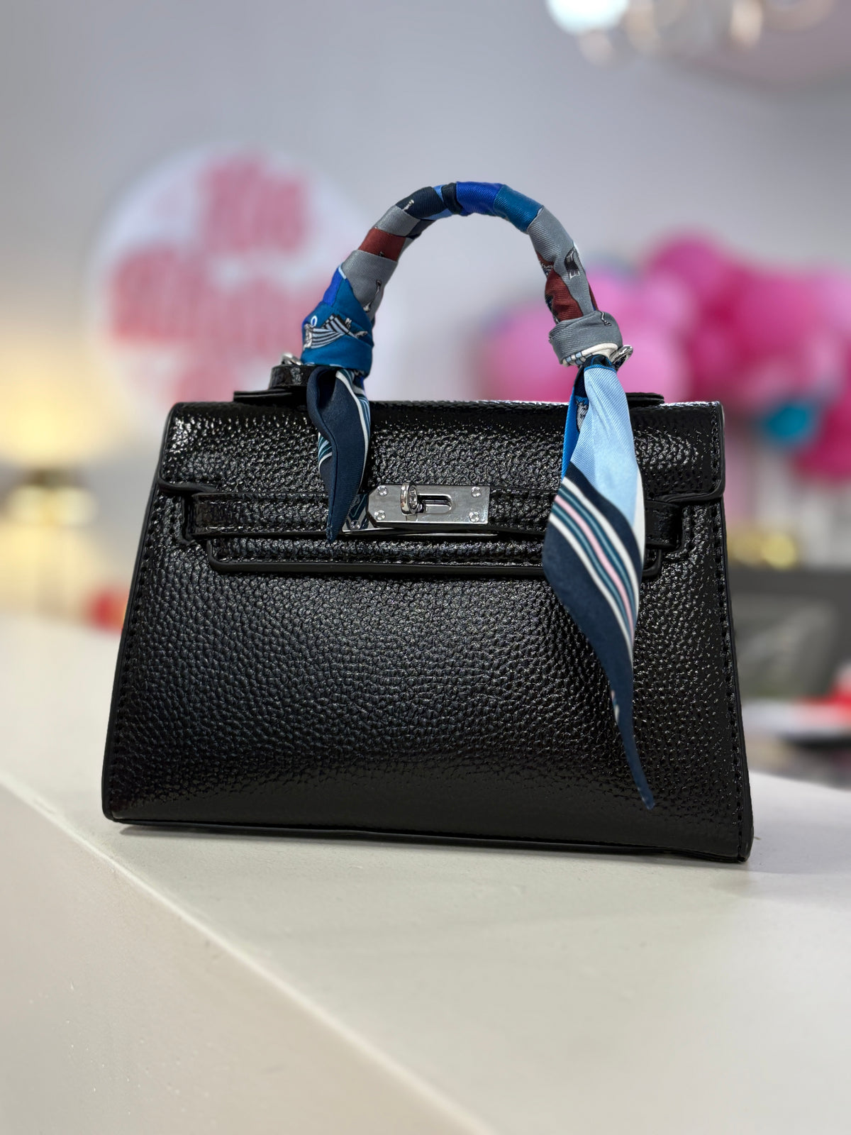 millie black top handle bag w/ scarf