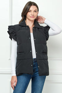 got a hold on me black ruffle puffer vest