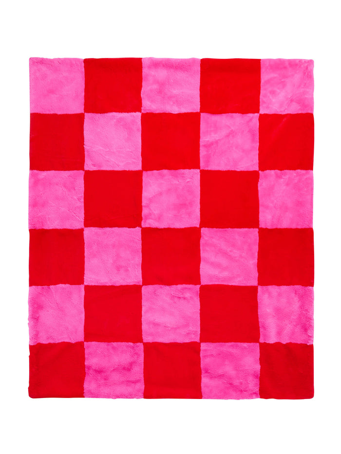 check faux fur blanket