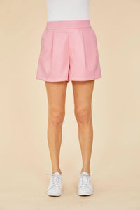faux leather pleated shorts