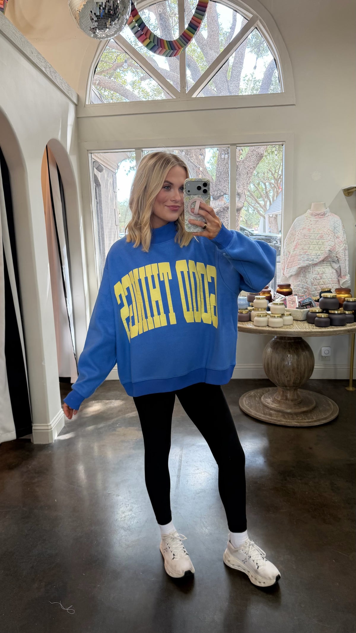 good things reversible mock neck sweatshirt
