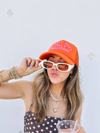 dilly dally trucker hat - orange / pink