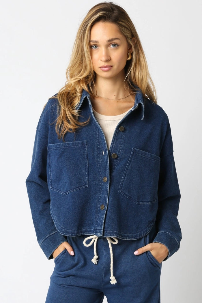meet me outside cropped denim shacket