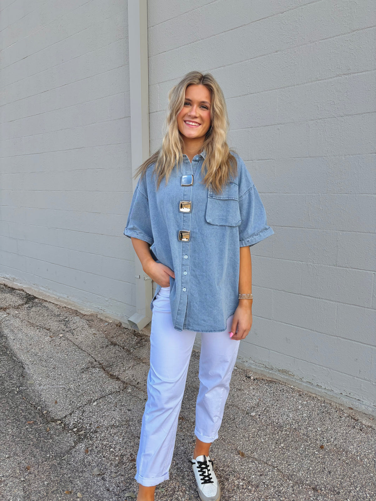 truth hurts oversized denim top