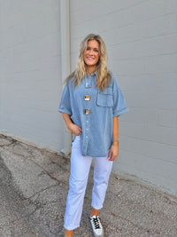 truth hurts oversized denim top