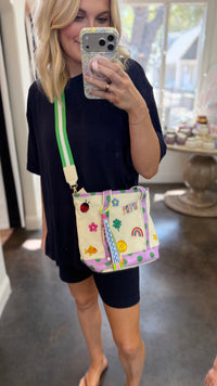 good things embroidered canvas crossbody bag