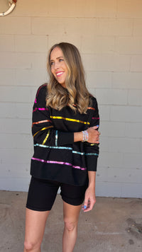 black sequin stripe crewneck