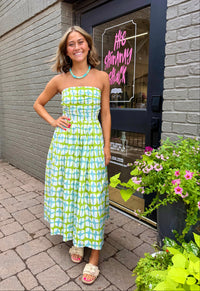 gia strapless midi dress