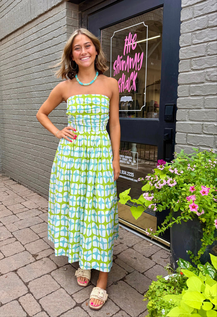 gia strapless midi dress