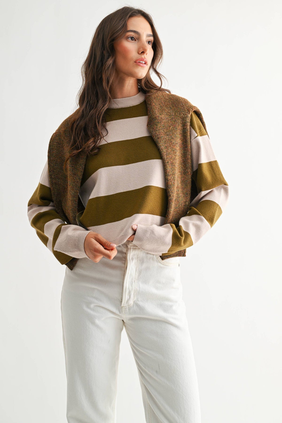 olive stripe cropped sweater