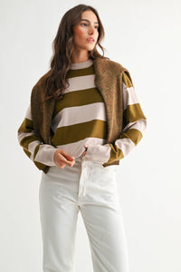 olive stripe cropped sweater