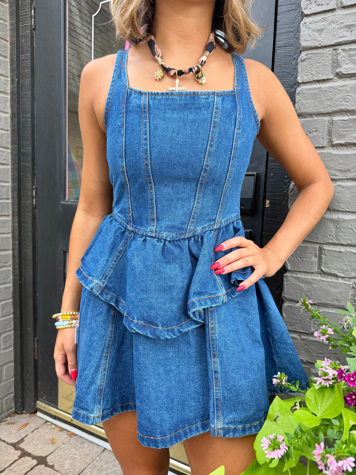 we've got questions peplum denim dress