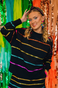 black sequin stripe crewneck