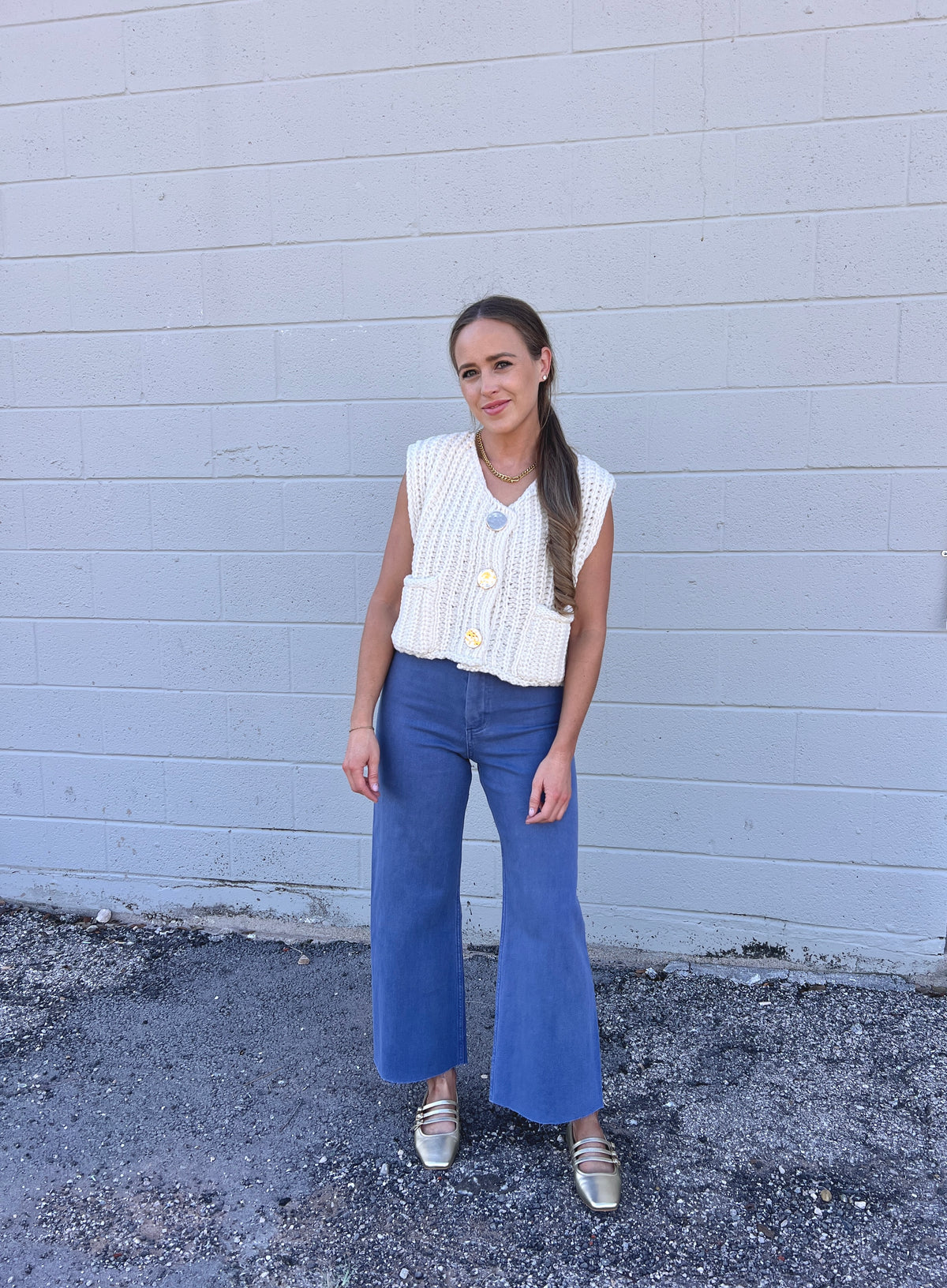 blue wide-leg denim pants | FINAL SALE