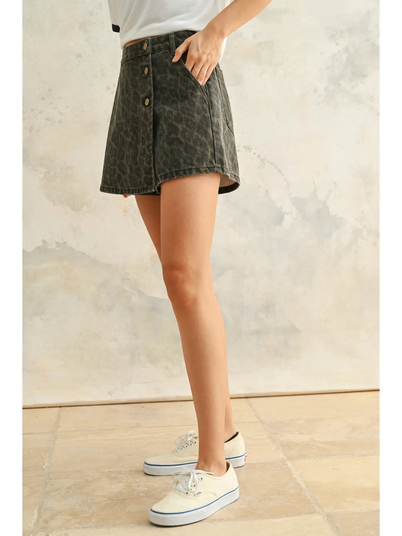 in my element leopard denim skort
