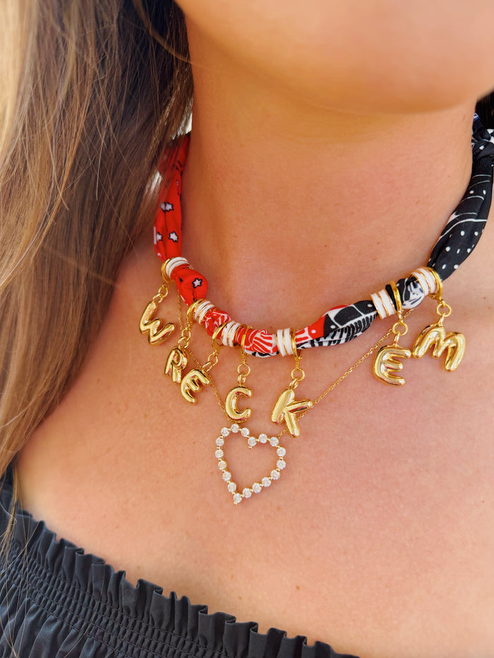 tech game day bubble letter scarf necklace