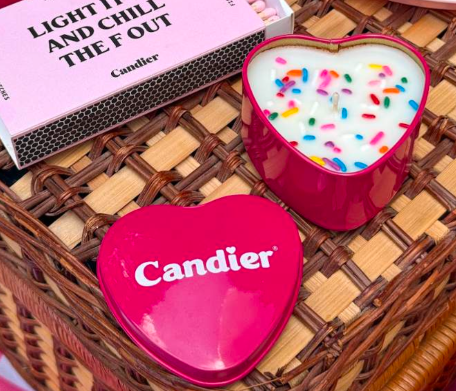 sprinkle heart mini tin candle