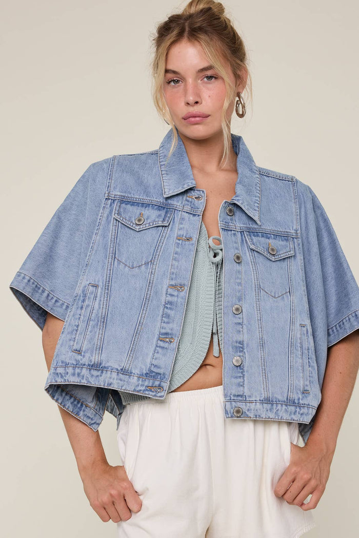 the throw on denim poncho jacket