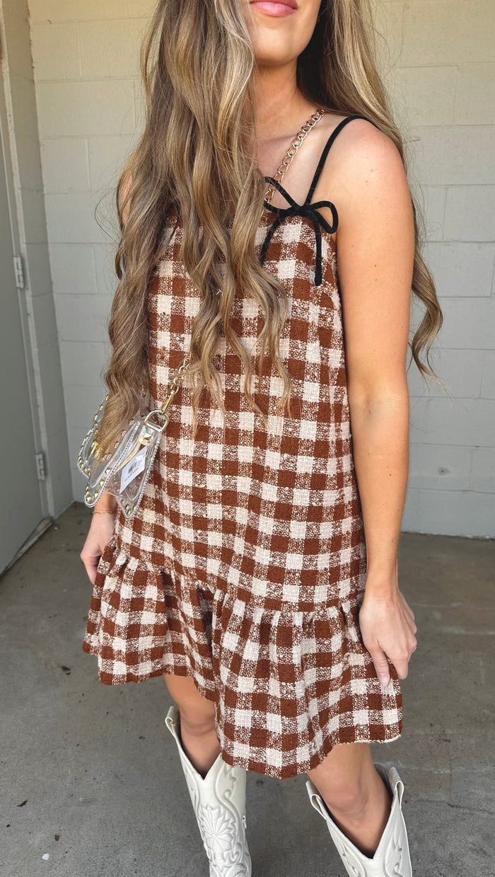 happy to be here tweed mini dress