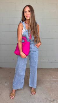 brunch plans ruffle denim overalls