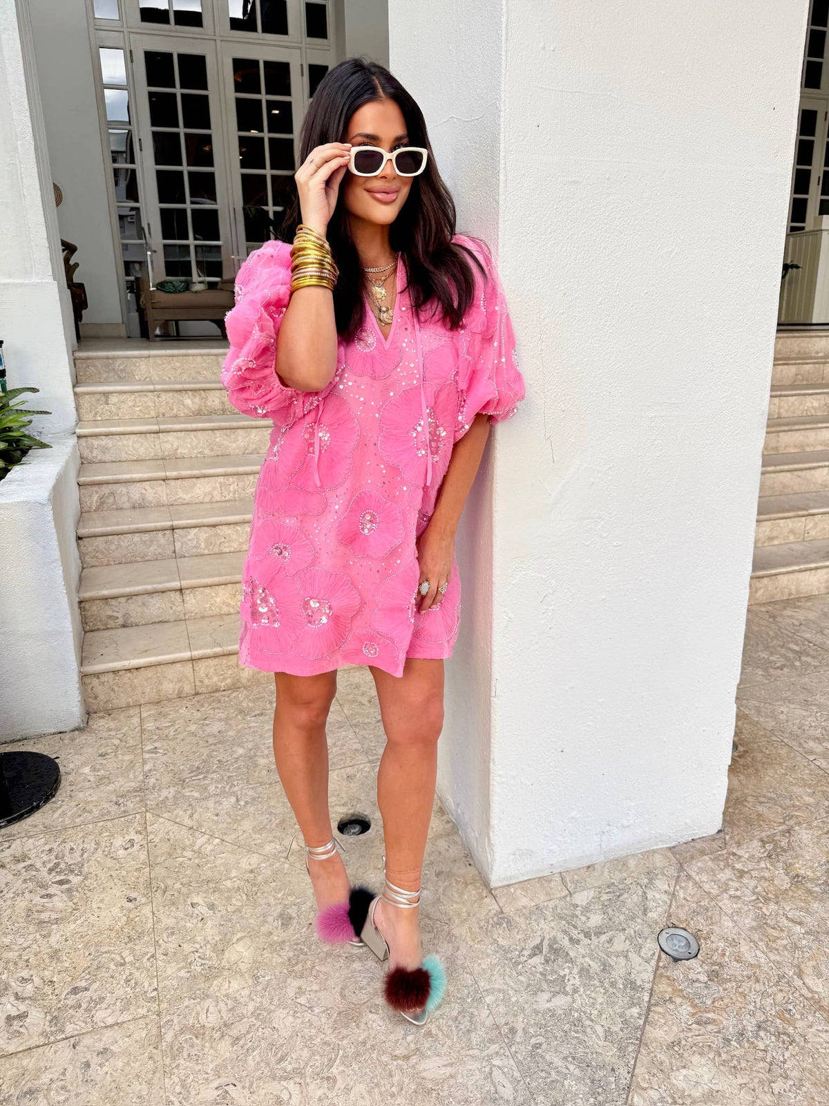 pretty in pink sequin mini dress