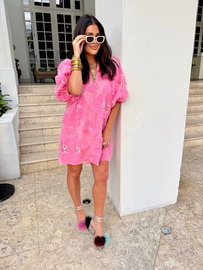 pretty in pink sequin mini dress