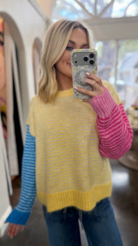 as if colorblock striped knit sweater