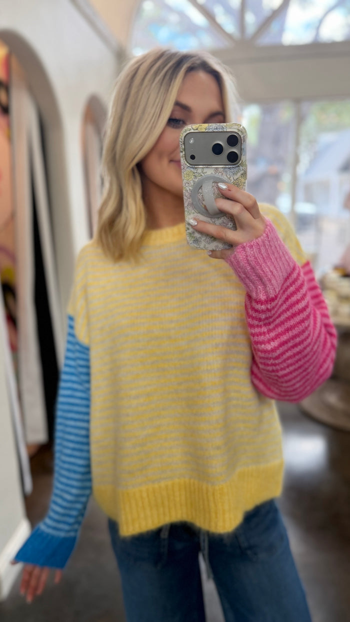 as if colorblock striped knit sweater