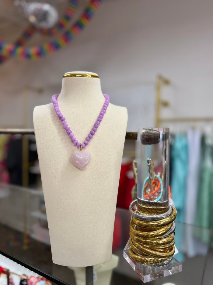 lila heart beaded necklace
