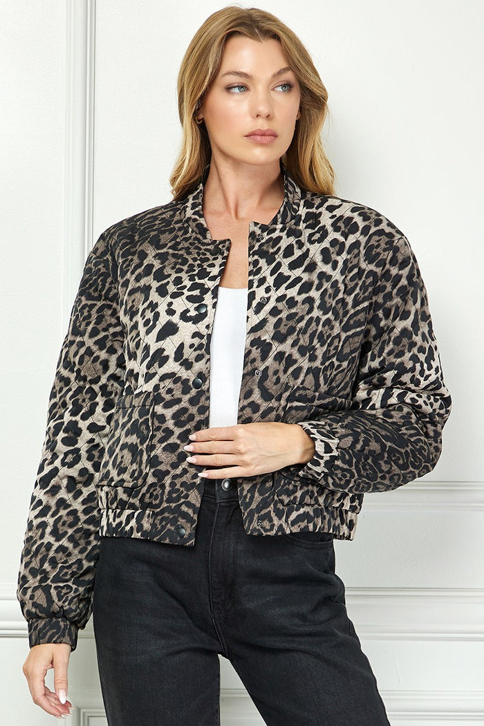 livie leopard quilted bomber jacket