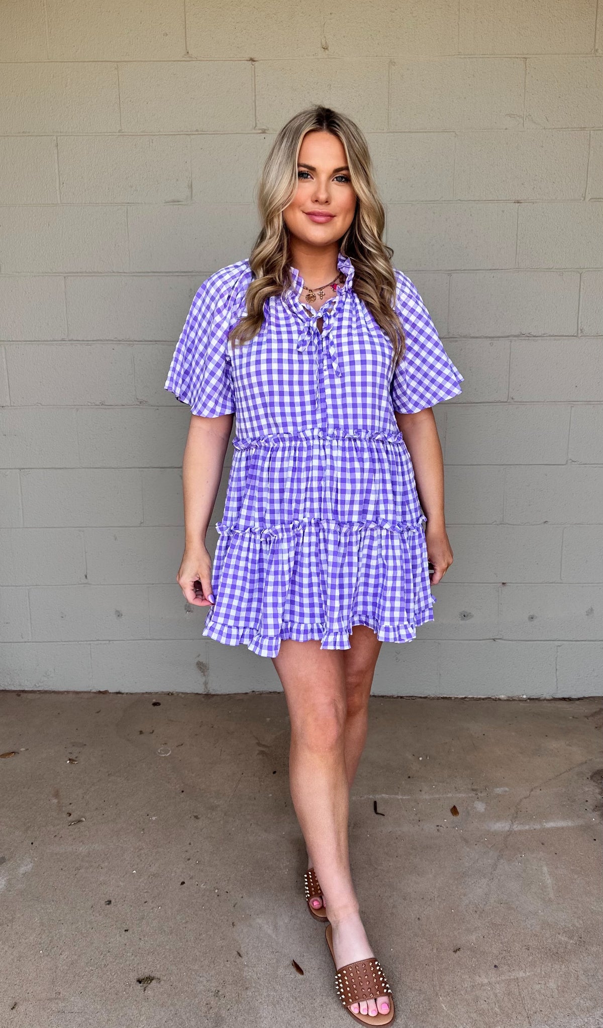 lakin swing mini dress - violet check