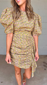 alex puffed sleeve mini dress | mustard