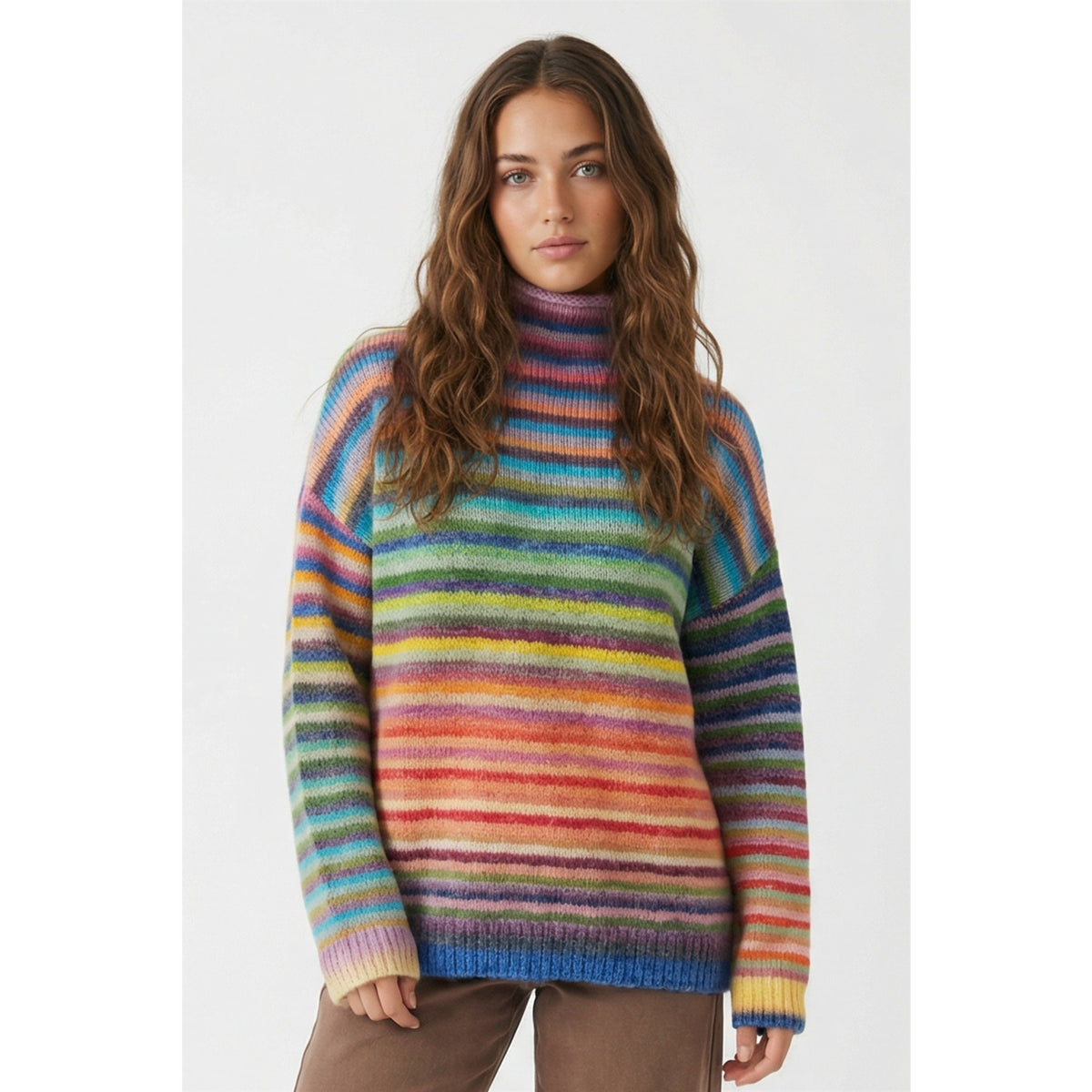 you wish rainbow mock neck swetaer