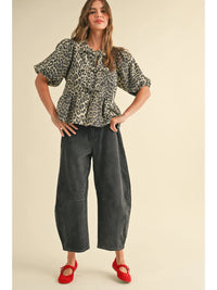wild about you leopard denim tie top