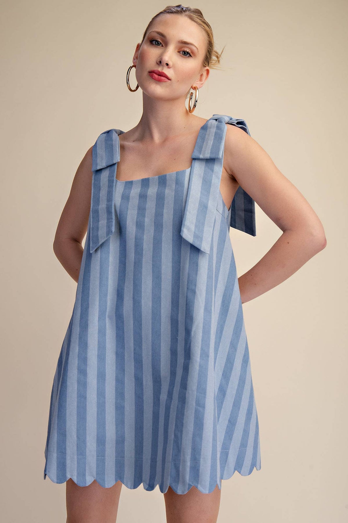 finding my way scallop stripe mini dress
