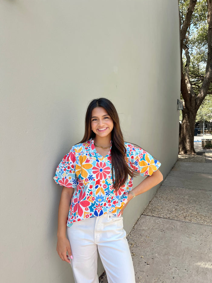 charlotte floral split neck top
