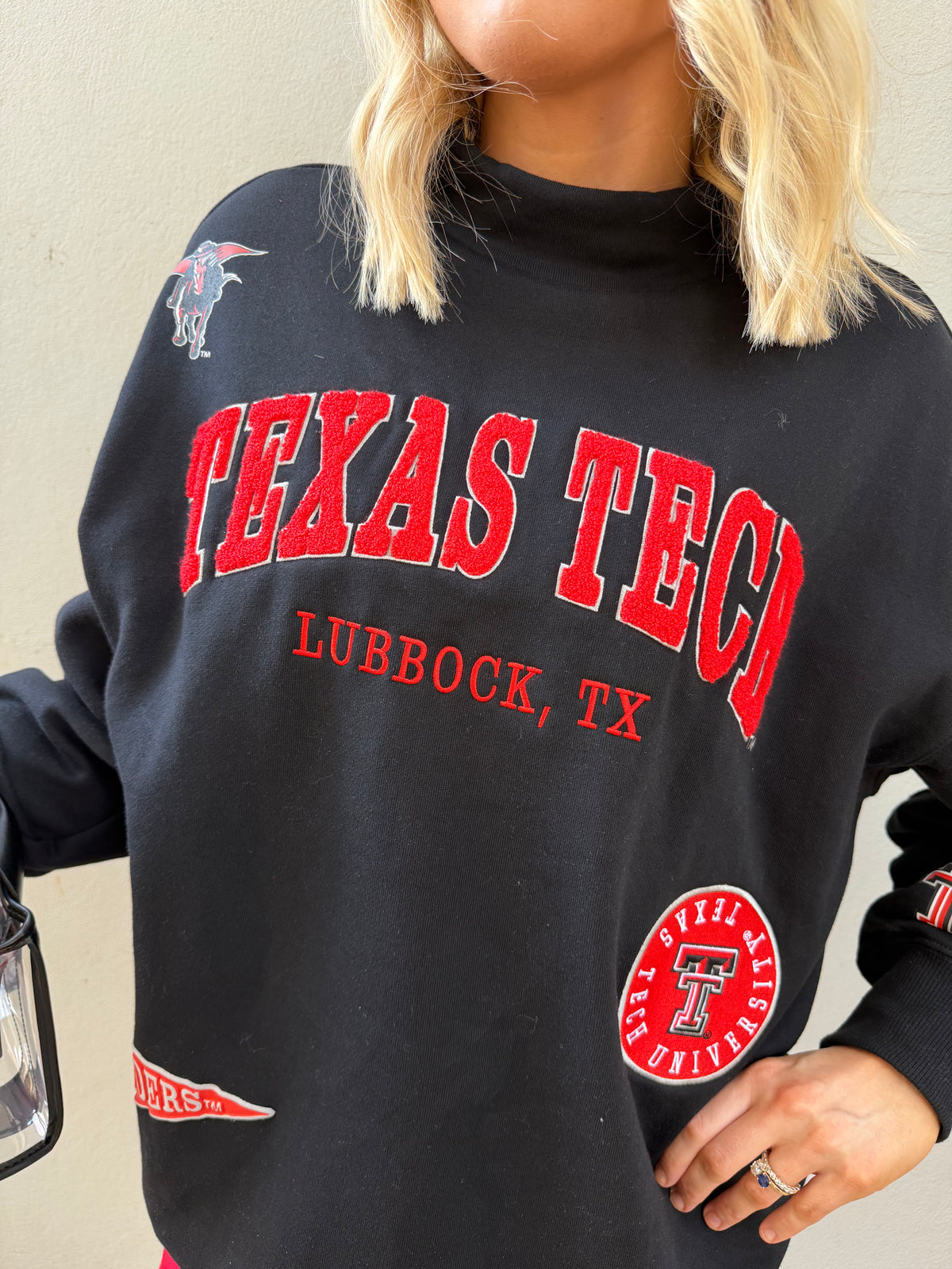 texas tech all over scatter oversized funnel neck