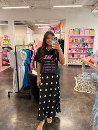 something to talk about polka dot satin midi skirt
