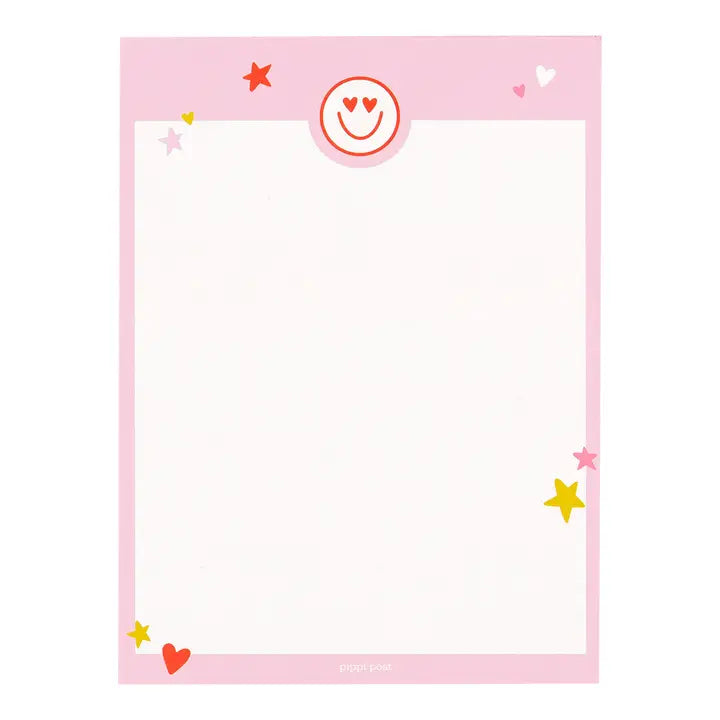 pink border heart eyes smiley notepad