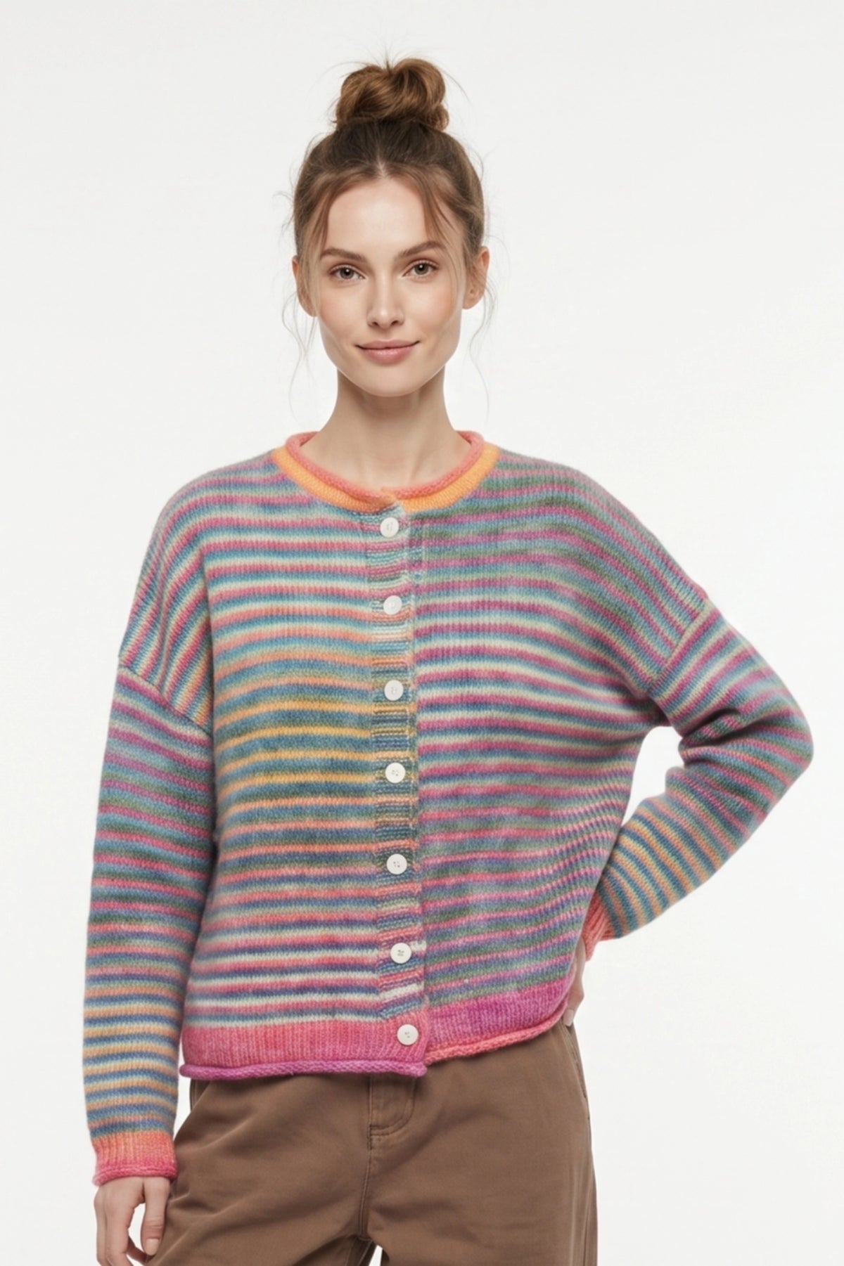 in good company rainbow cardigan
