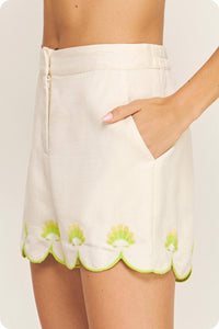 saylor embroidery scalloped hem shorts