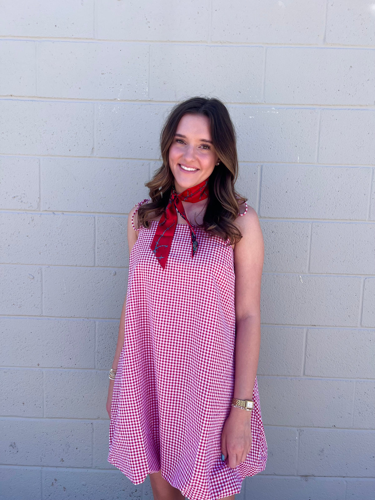 charlie bubble hem gingham mini dress