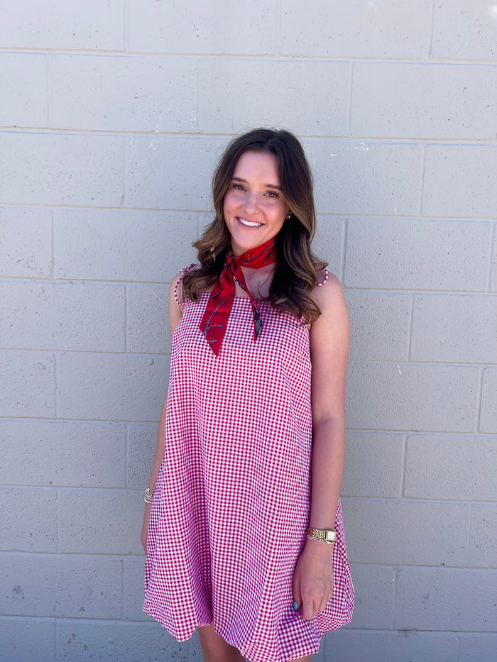 charlie bubble hem gingham mini dress