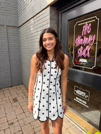 seeing spots scalloped edge halter dress